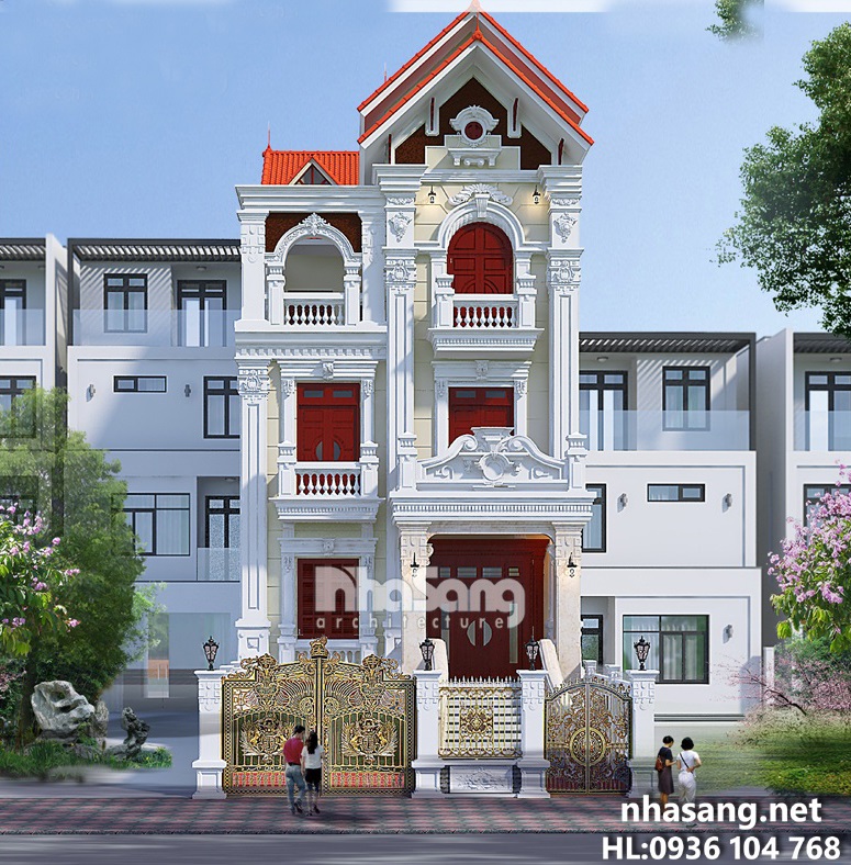 4. Mẫu nhà 8m 4 tầng tân cổ điển