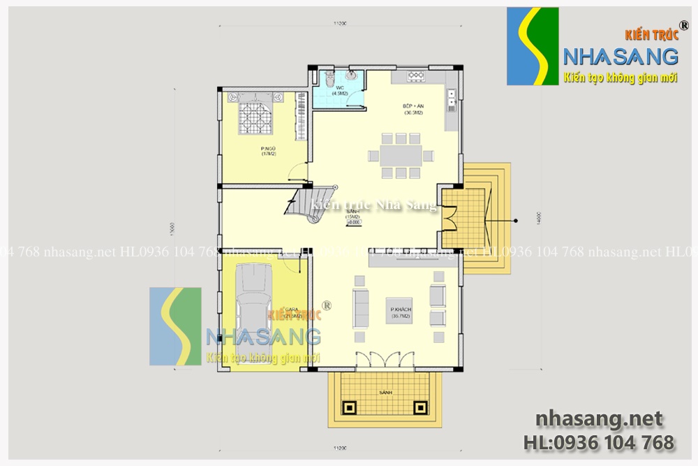 mau biet thu 3 tang 11m x 13m