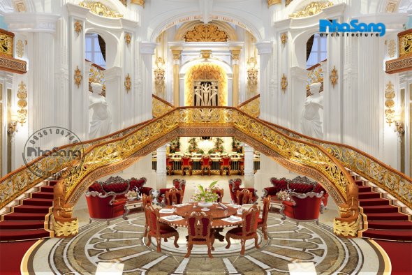 Mẫu cầu thang đẹp cho nhà biệt thự phong cách tân cổ điển Pháp