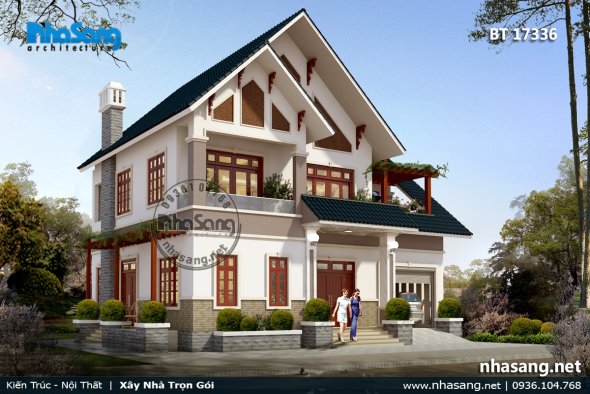 Biệt thự nhà vườn 2 tầng kiểu Mỹ đẹp