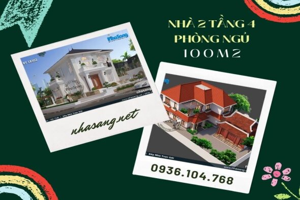 Chọn lọc 10 mẫu nhà 2 tầng 4 phòng ngủ 100m2 đẹp đầy đủ hồ sơ đáng tham khảo