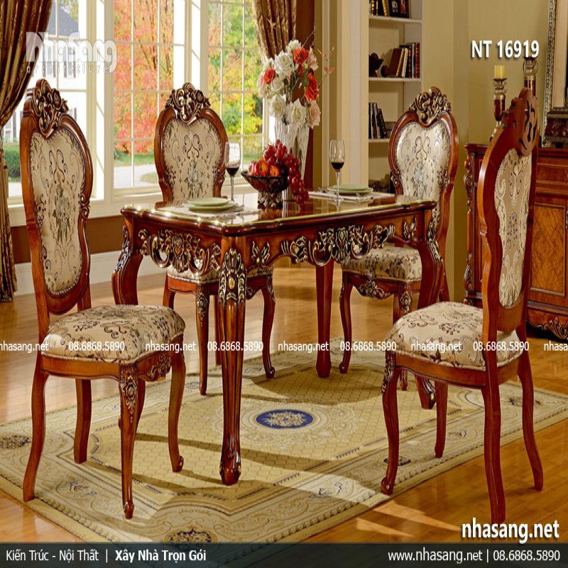 Bộ bàn ghế ăn cổ điển phong cách Châu Âu NT16919