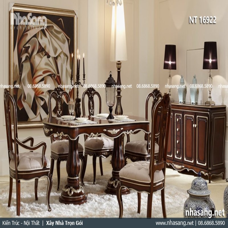 Bộ bàn ghế ăn cổ điển phong cách Châu Âu NT16922