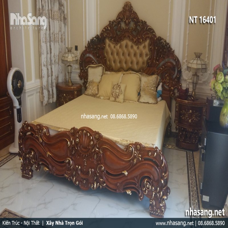 Giường ngủ gỗ gõ đỏ cao cấp phong cách Châu Âu NT16401
