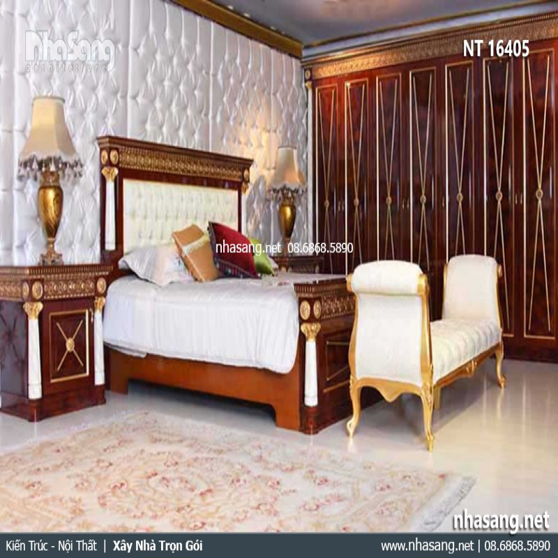 Giường ngủ gỗ tự nhiên phong cách hoàng gia Anh NT16405