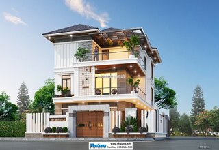 Thiết kế nhà hiện đại 3 tầng mặt tiền 9.7m lô góc tại Ninh Bình