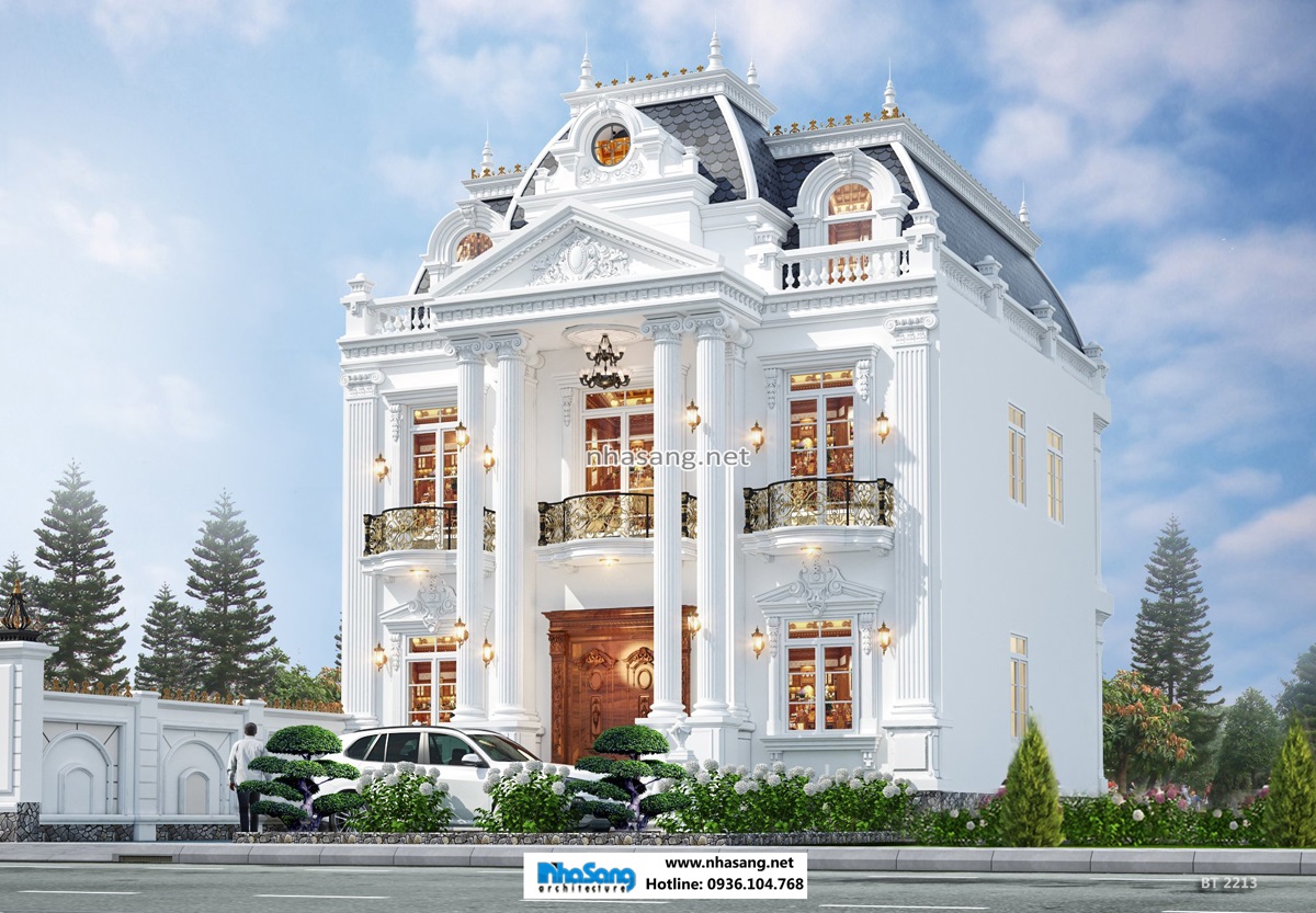 Biệt thự kiểu Pháp mái mansard 2 tầng mặt tiền 11m x 10m đẹp