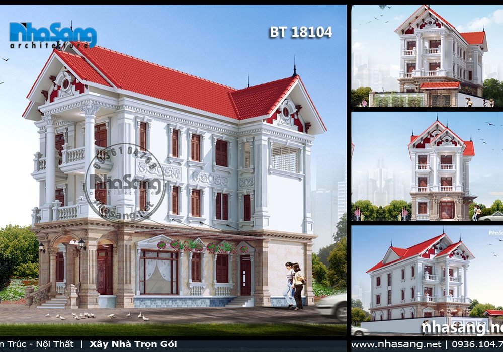 Thiết kế nhà biệt thự kiểu Pháp đẹp trên đất 12m BT18104