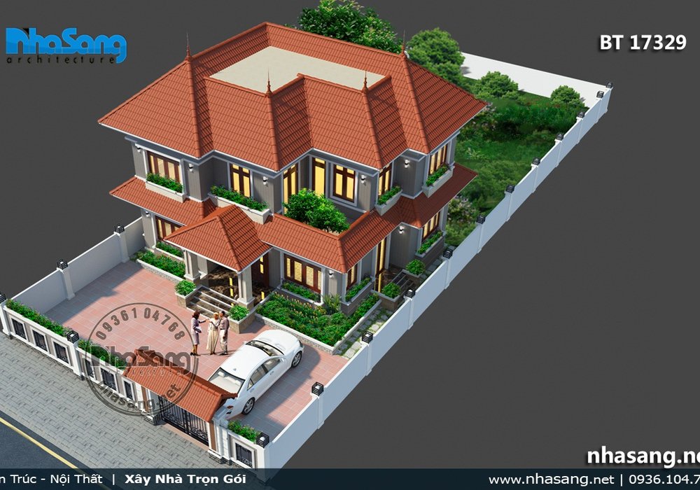 Mẫu biệt thự 2 tầng mái thái đẹp sang trọng tại Thanh Hóa BT17329