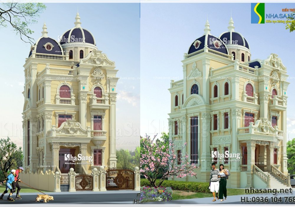 Mẫu thiết kế nhà Biệt thự kiểu Pháp đẹp 5 tầng 10m x 18,5m BT14133