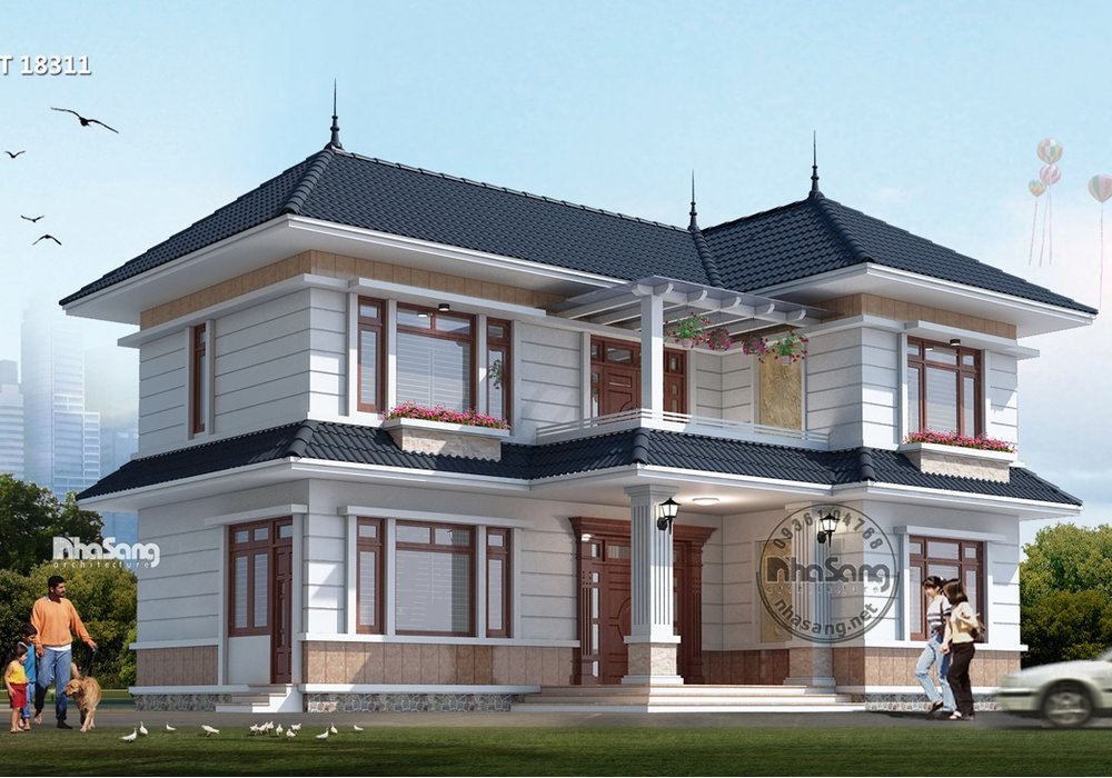Mẫu nhà 2 tầng nông thôn 4 phòng ngủ với tầng 1 thoáng rộng BT18311