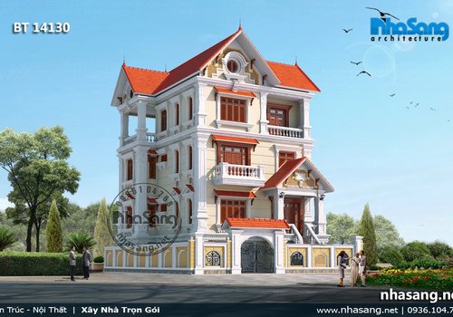 Thiết kế Nhà Biệt thự Tân cổ điển kiểu pháp đẹp 4 tầng 1,2m x 11,3m BT14130- mẫu nhà đẹp
