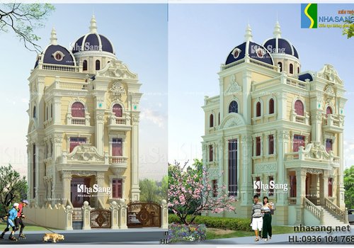 Mẫu thiết kế nhà Biệt thự kiểu Pháp đẹp 5 tầng 10m x 18,5m BT14133