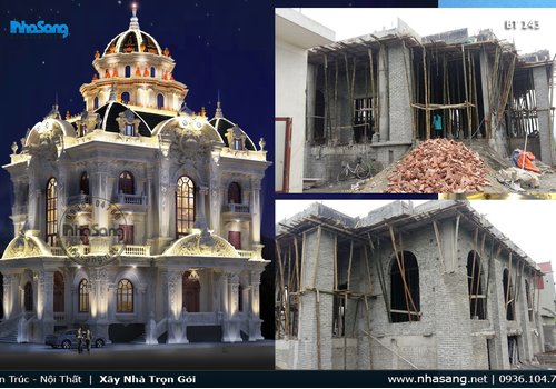 Khởi công xây dựng biệt thự lâu đài 2 tầng đẹp tại Ý Yên - Nam Định BT143