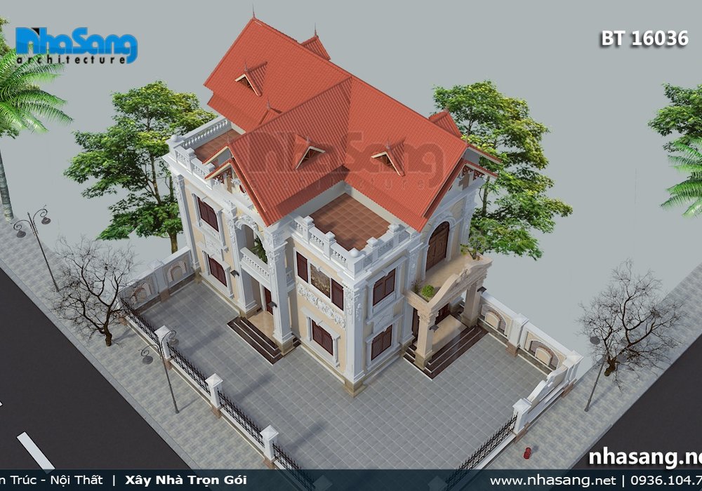 Mẫu nhà biệt thự Pháp 2 tầng 2 mặt tiền BT16036