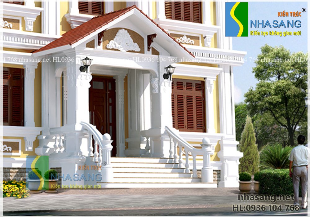 Biệt thự kiểu Pháp mái bằng 2 tầng BT15114