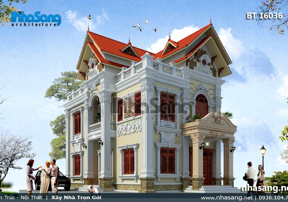 Mẫu nhà biệt thự Pháp 2 tầng 2 mặt tiền BT16036
