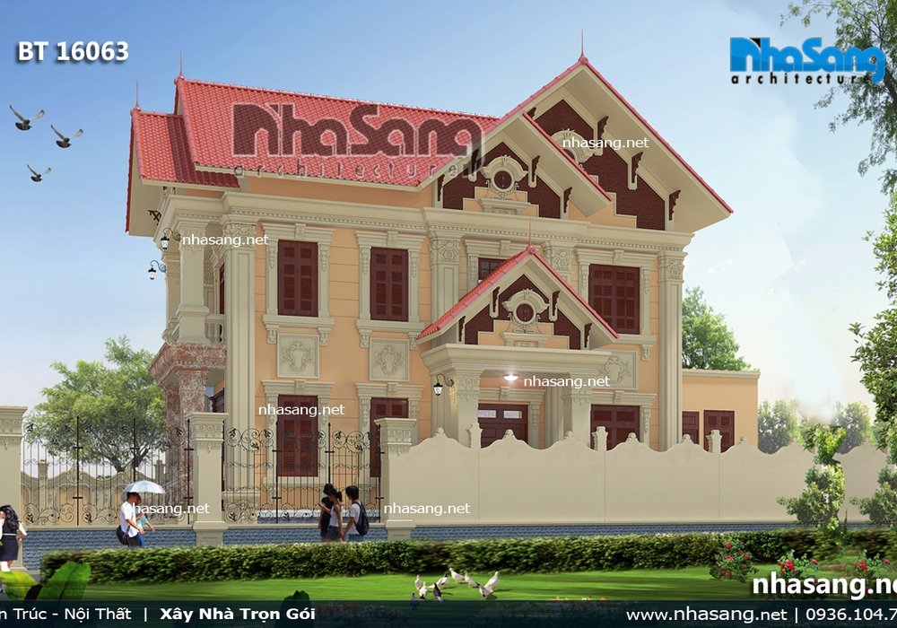 Biệt thự kiểu Pháp mái thái 2 tầng BT16063