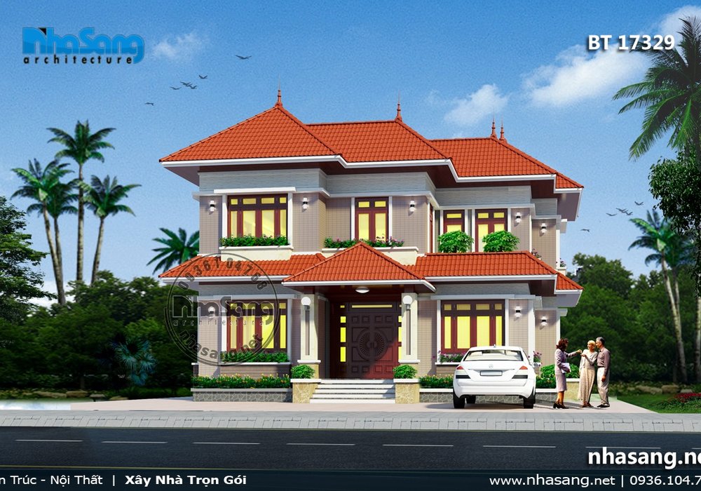 Mẫu biệt thự 2 tầng mái thái đẹp sang trọng tại Thanh Hóa BT17329
