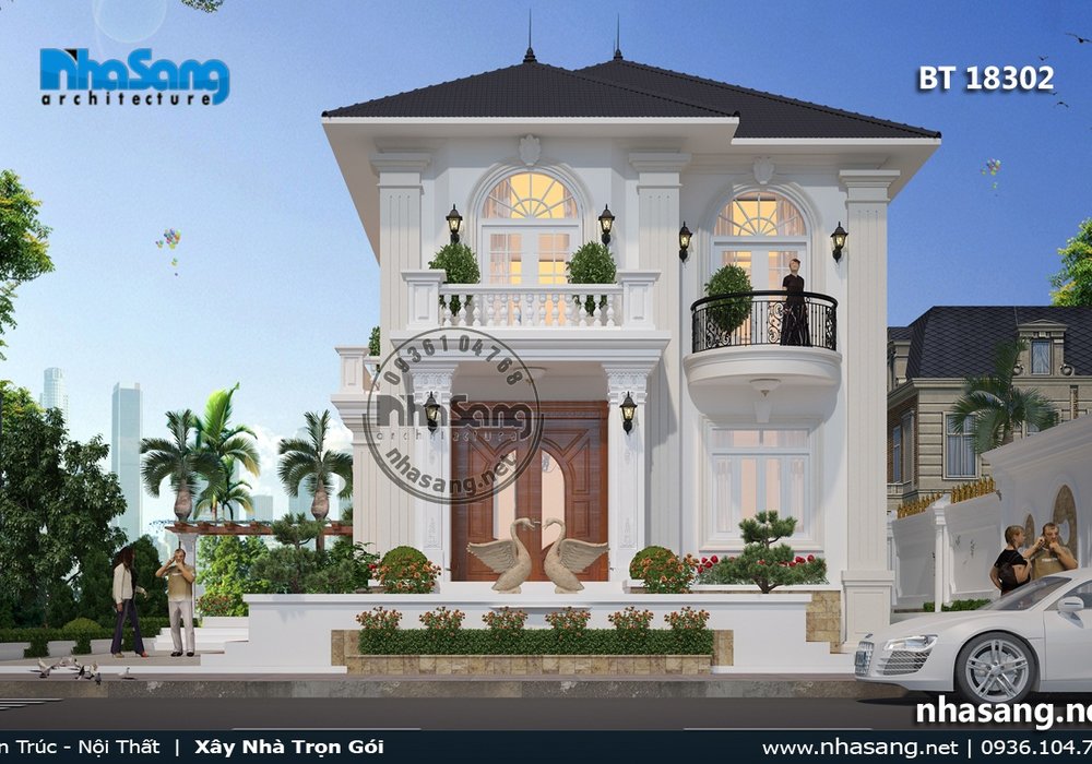 Mẫu biệt thự vườn Châu Âu nhẹ nhàng tinh tế BT18302