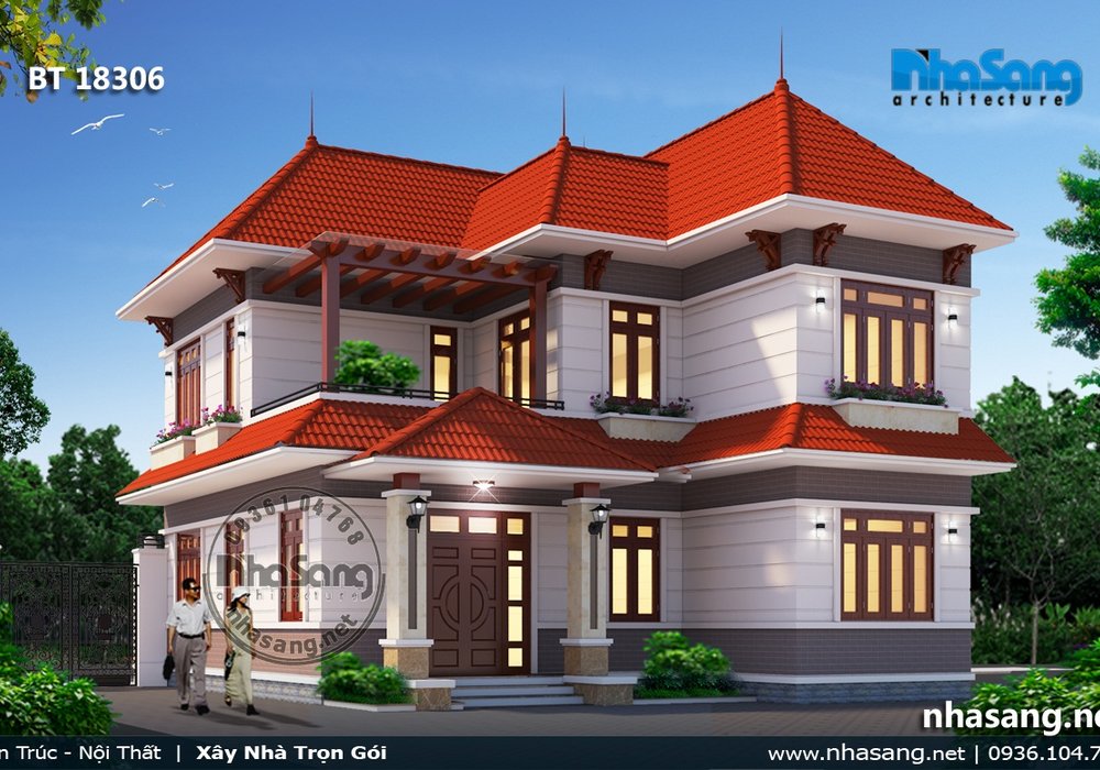 Mẫu nhà vườn nông thôn đẹp khuôn viên có nhà thờ BT18306