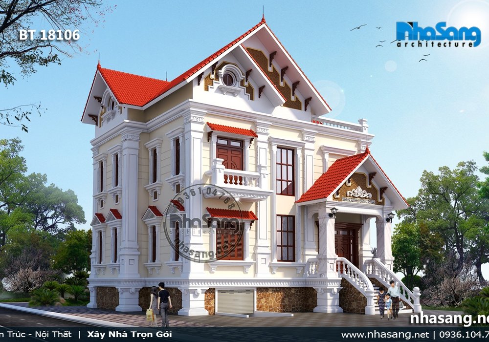 Mẫu thiết kế biệt thự cao cấp 2 tầng mặt tiền 10m tại Bắc Giang BT18106