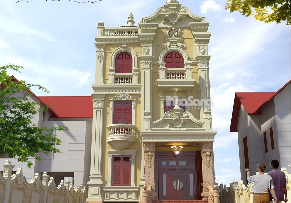 Thiết kế biệt thự lâu đài mini mặt tiền 7.6m BT15008