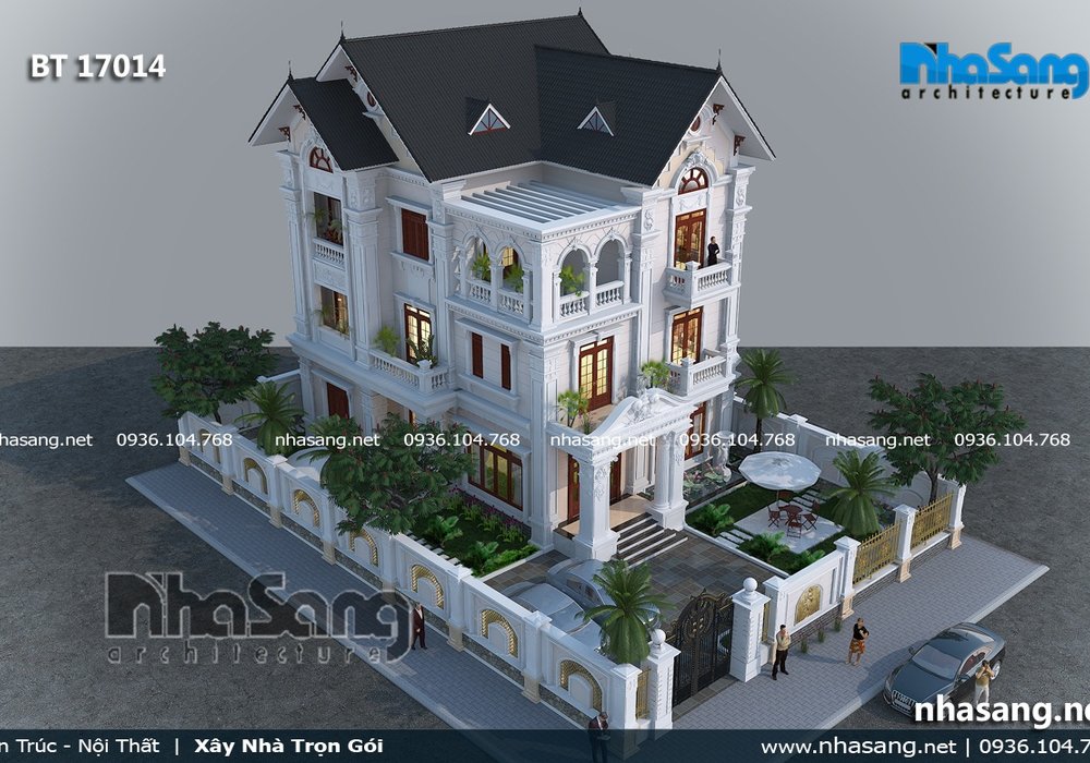 Mẫu biệt thự kiểu Pháp tân cổ điển sang trọng 3 tầng BT17014