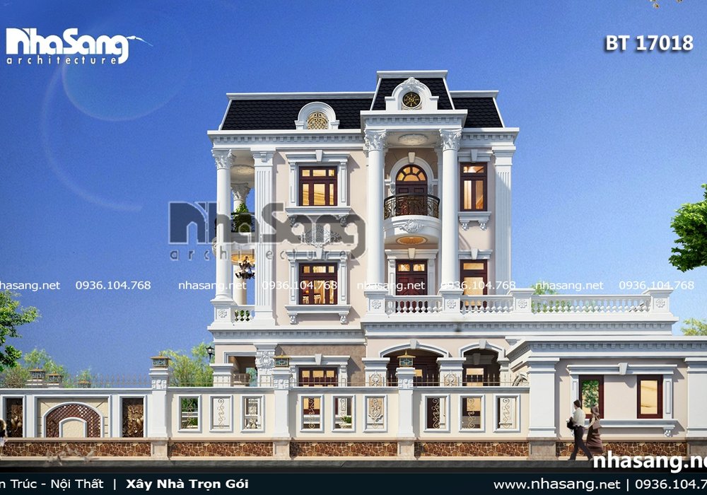 Mẫu biệt thự tân cổ điển đẹp 3 tầng BT17018