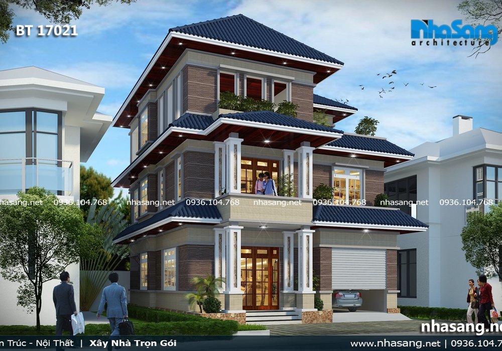 Mẫu biệt thự phố hiện đại 3 tầng tiêu chuẩn Châu Âu BT17021
