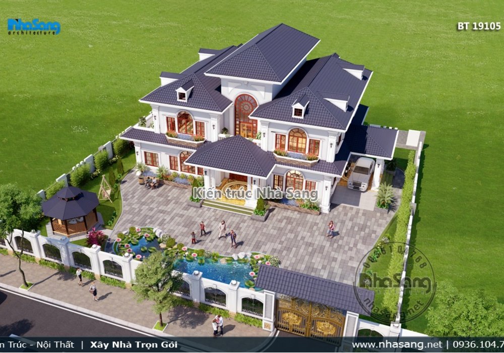 Thiết kế biệt thự tân cổ điển Châu Âu 3 tầng trên đất 900m2 BT19105