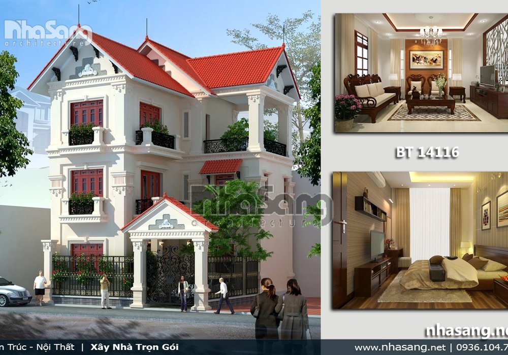 Mẫu Nhà biệt thự Tân cổ điển 3 tầng đẹp BT14116 - kiến trúc phố
