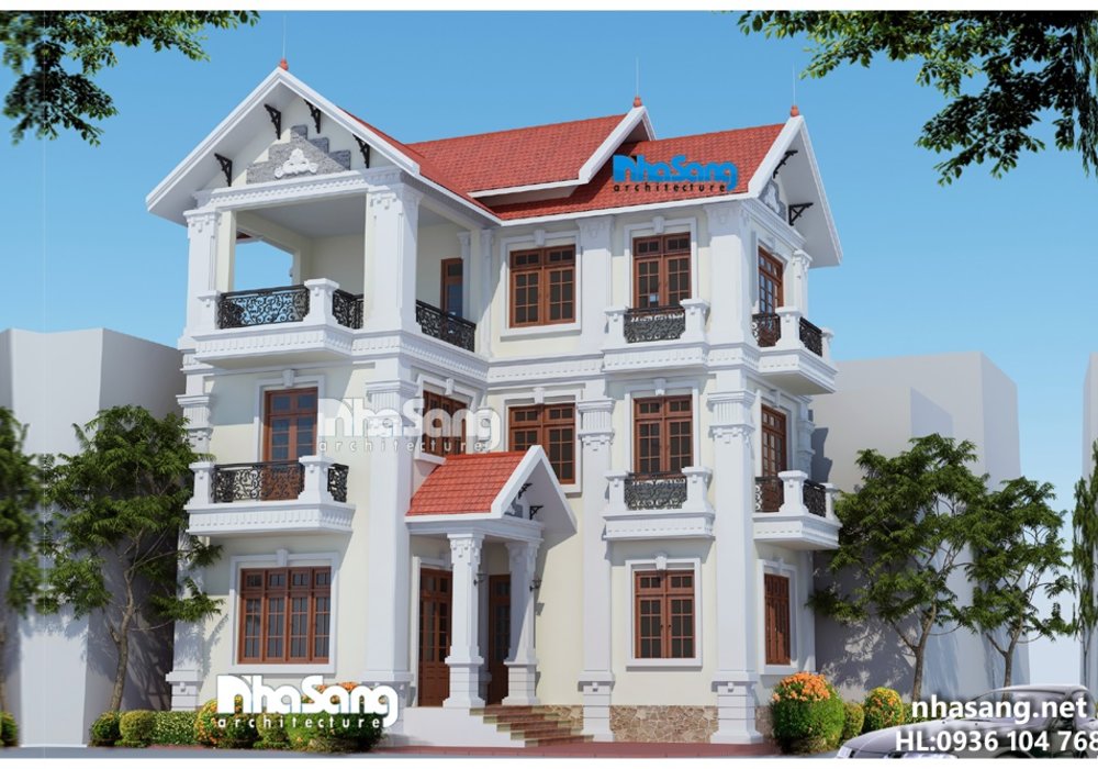 Biệt thự đẹp, mẫu nhà đẹp 3 tầng, biệt thự pháp đẹp 3 tầng bt14166