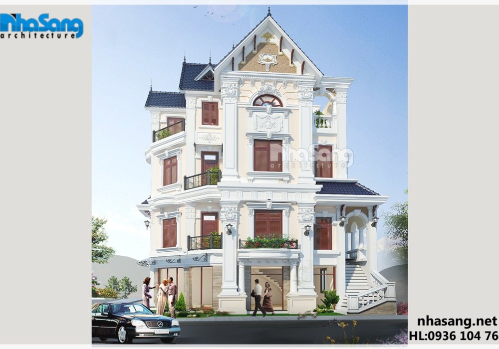 Mẫu nhà biệt thự đẹp 4 tầng kiến trúc tân cổ điển 2 mặt tiền 6m x 12,5m BT14171