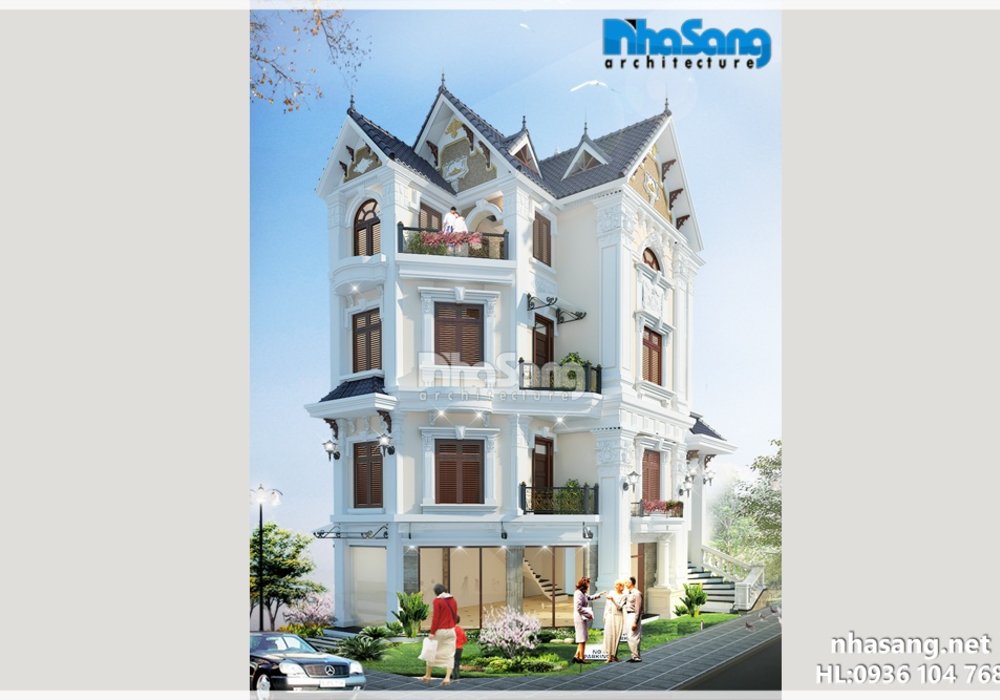 Mẫu nhà biệt thự đẹp 4 tầng kiến trúc tân cổ điển 2 mặt tiền 6m x 12,5m BT14171