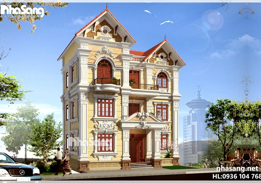 Biệt thự Pháp 4 tầng trên nền đất dốc BT16018