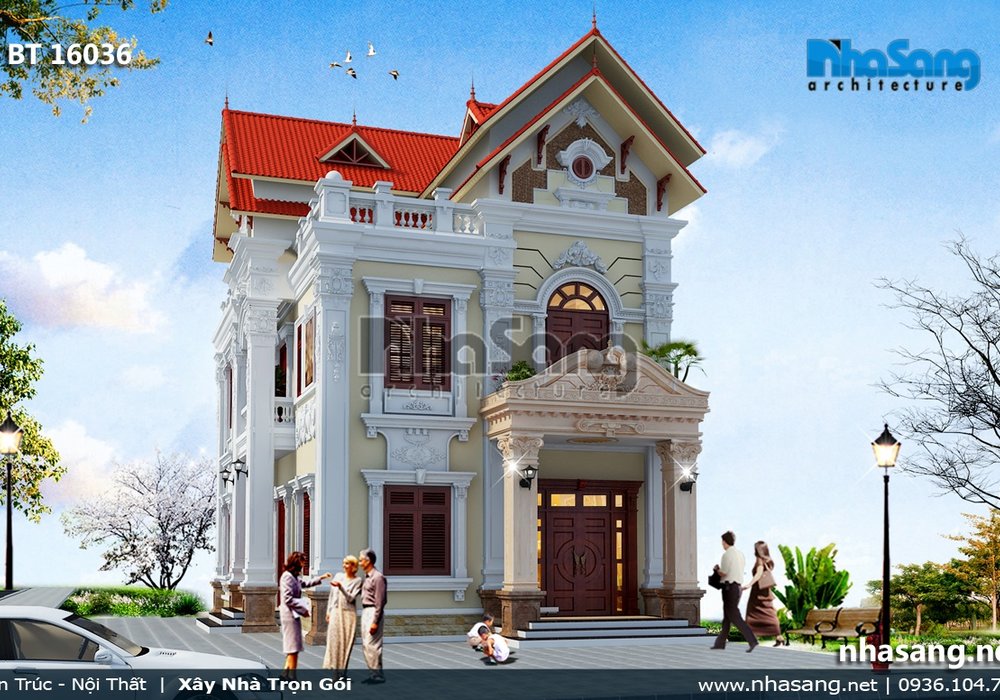 Mẫu nhà biệt thự Pháp 2 tầng 2 mặt tiền BT16036