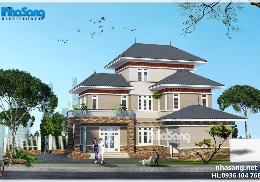 Nhà vườn chữ L 3 tầng BT15013