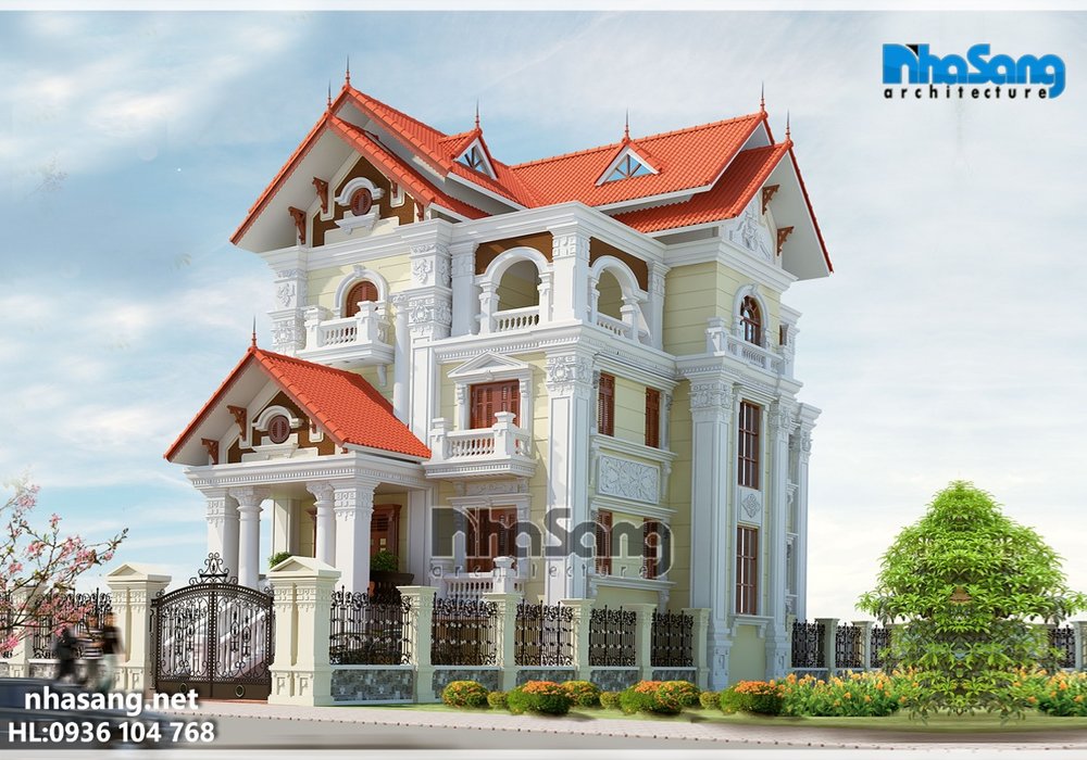 Mẫu thiết kế nhà biệt thự pháp đẹp 3,5 tầng 12,2m x 12,7m BT14128 - nhà phố hiện đại