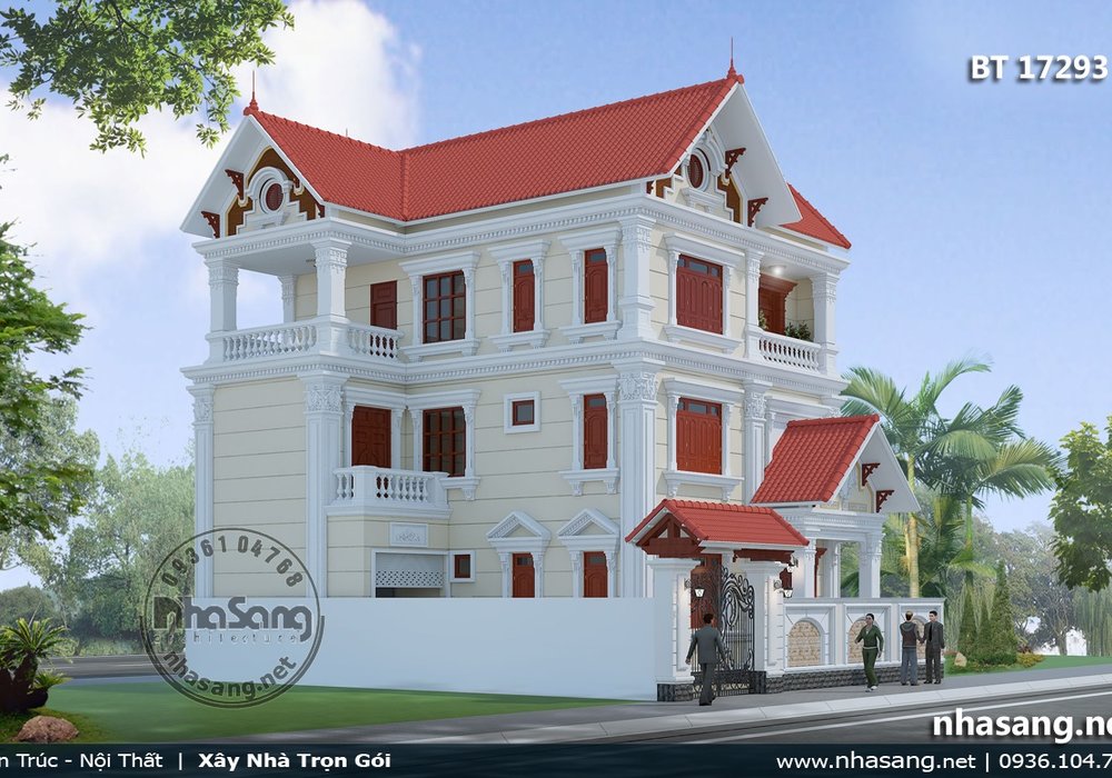 Biệt thự Pháp 3 tầng nhẹ nhàng mái thái tân cổ điển BT17293