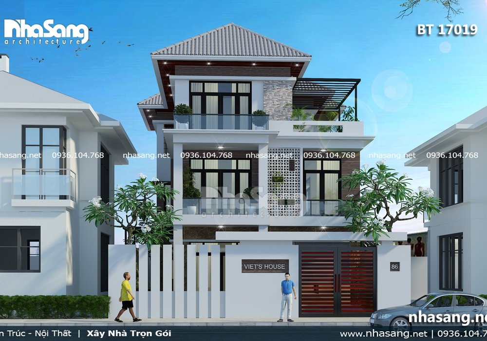 Nhà phố hiện đại 3 tầng mái thái BT17019