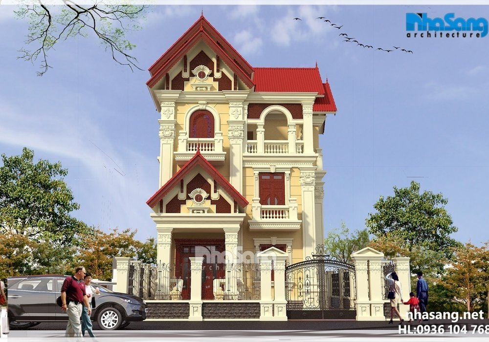 Biệt thự 3 tầng đẹp kiểu Pháp mặt tiền 8m tân cổ điển BT16006