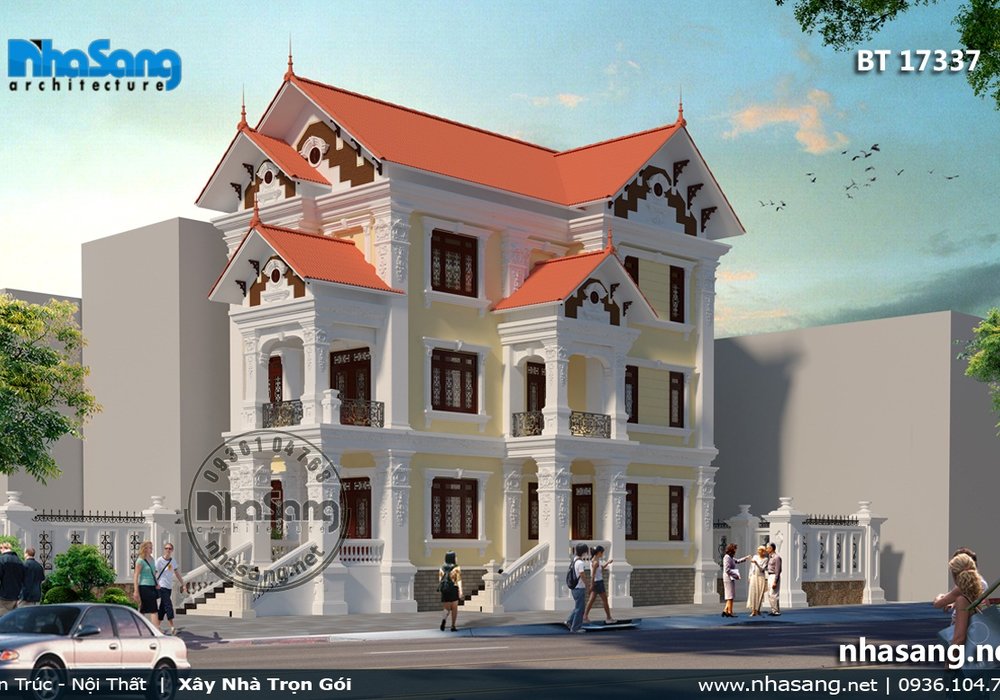 Biệt thự 3 tầng mặt tiền 9m tân cổ điển Pháp BT17337
