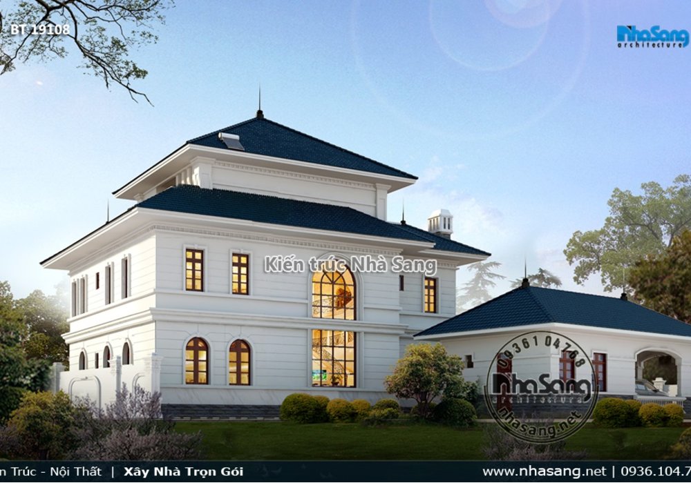 Mẫu biệt thự kiểu Pháp 200m2/sàn thông 3 tầng đẹp BT19108