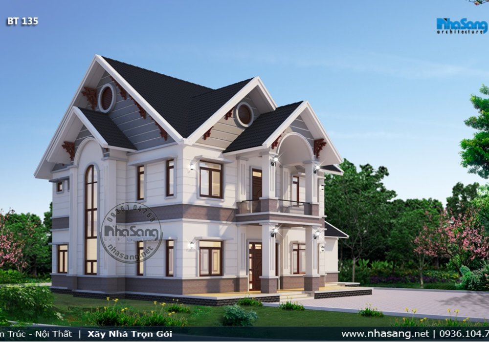 Mẫu biệt thự vườn 2 tầng Châu Âu 250m2 có khu bếp riêng biệt BT135