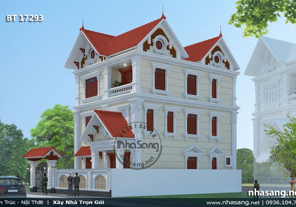 Biệt thự Pháp 3 tầng nhẹ nhàng mái thái tân cổ điển BT17293
