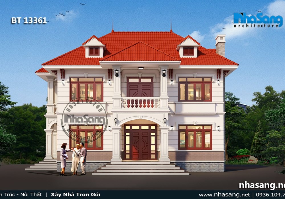 Mẫu biệt thự vườn đẹp 2 tầng mái thái tại Hưng Yên BT13361