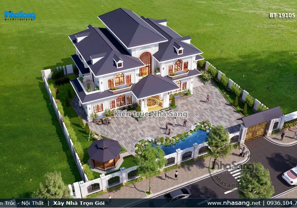 Thiết kế biệt thự tân cổ điển Châu Âu 3 tầng trên đất 900m2 BT19105
