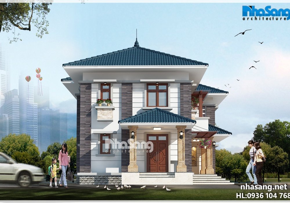Biệt thự nhà vườn 2 sảnh chính bố cục hài hòa lý tưởng BT16028