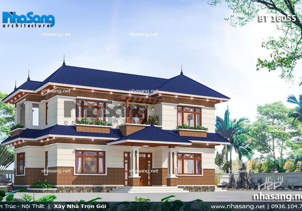 Nhà vườn mái thái 2 tầng đẹp ở nông thôn BT16055